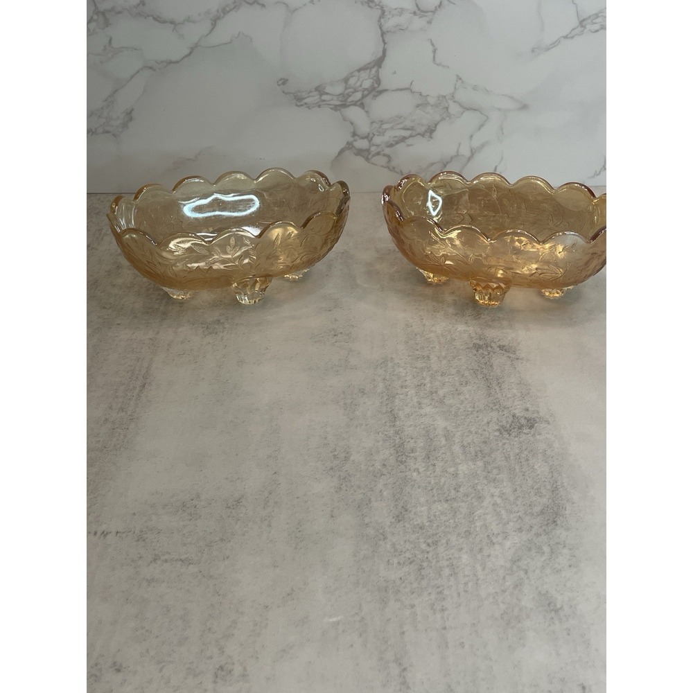 Vintage Jeannette Glass Louisa Floral Small Oval Dish 5 in. Set Of 2